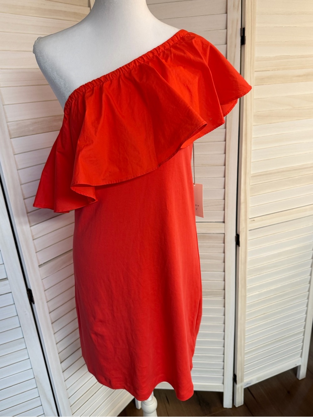 NWT One-Shoulder Ruffle Mini Dress in Red Sz Small